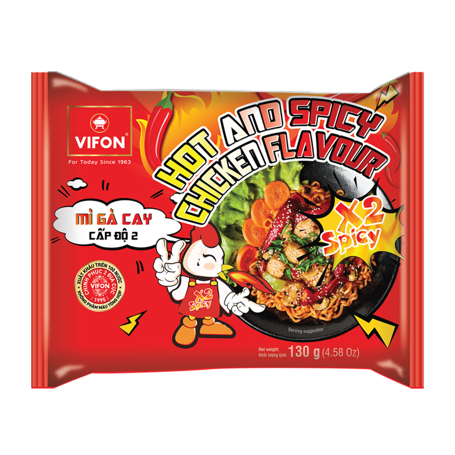 VIFON Instant Noedelsoep met Hete Pikante Kip Smaak X2 Spicy
