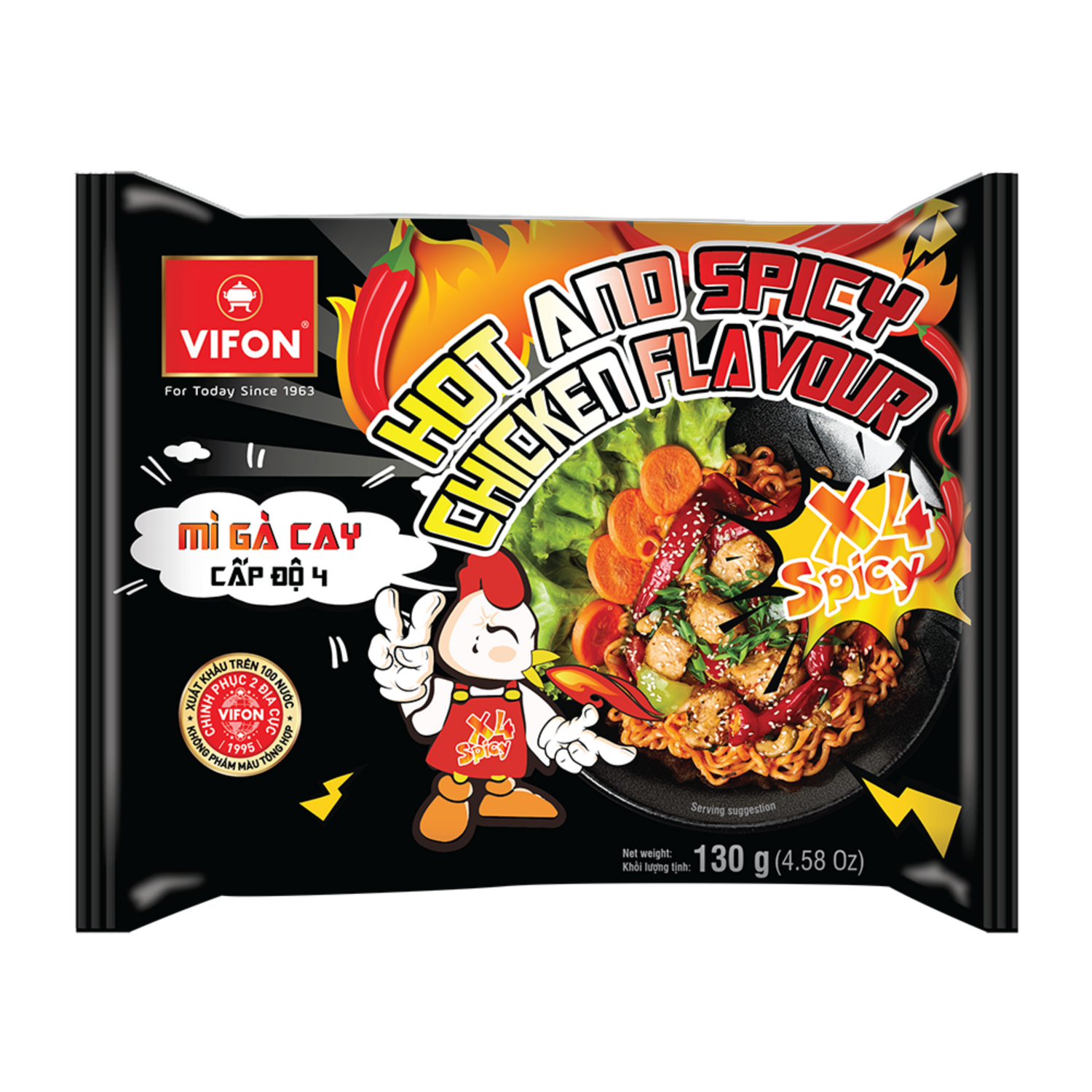VIFON Instant Noedelsoep met Hete Pikante Kip Smaak X4 Spicy